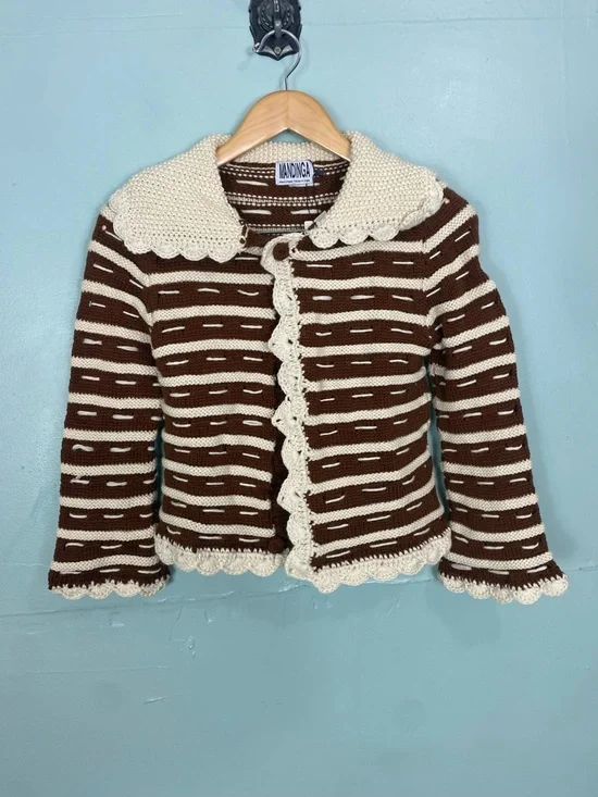 Mandinga Moka Cardigan Brown Cream Wool Small FLAWED FLAWED - Picture 2 of 9